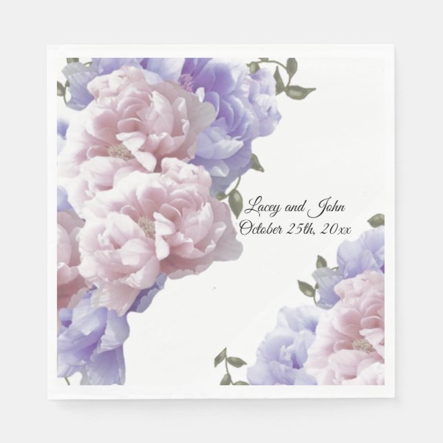 Pink Purple Peonies Wedding Paper Napkins (Front)