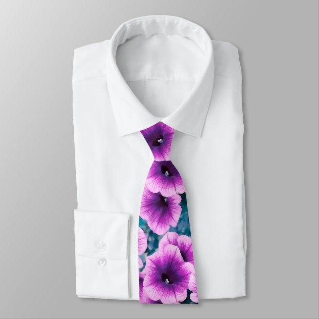 Pink & Purple Petunia Flowers Tie (Tied)