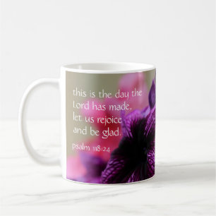 Pink & Purple Petunia, w Verse from psalm 118:24 Coffee Mug