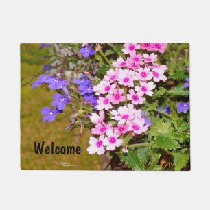 Pink purple Phlox flowers Welcome Doormat