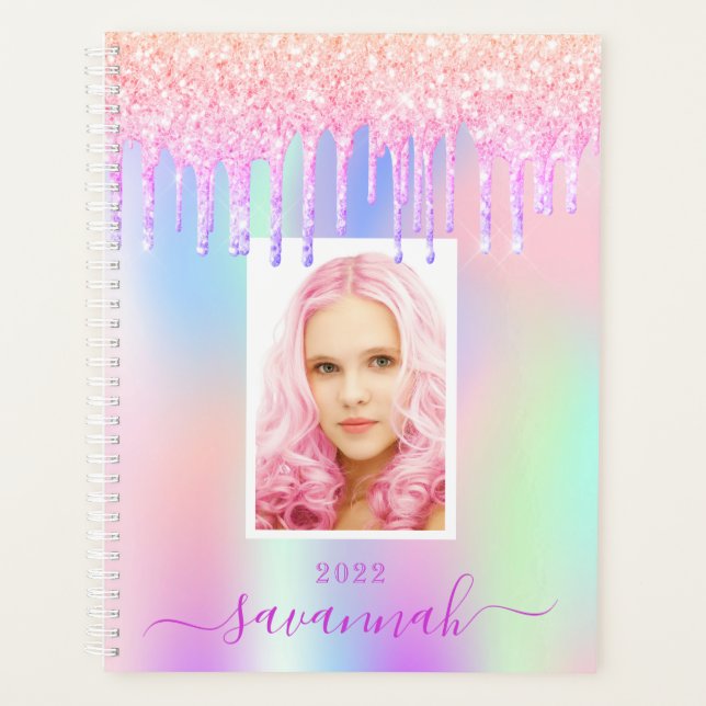 Pink purple photo holographic name planner (Front)