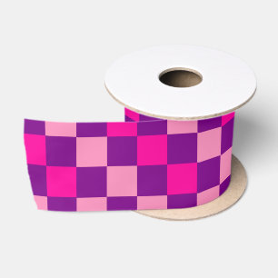 Pink Purple Pink Chequered Pattern Design Satin Ribbon