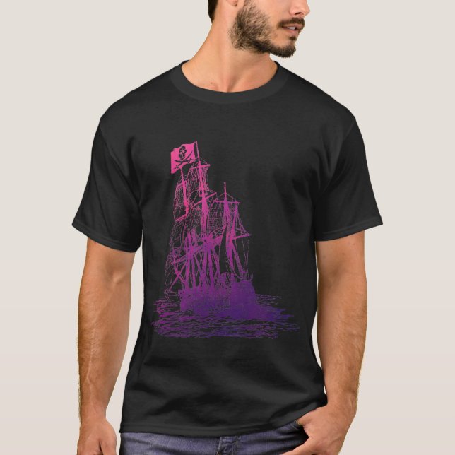 Pink & Purple Pirate Ship T-Shirt (Front)