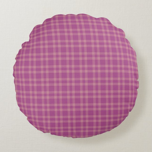 Pink Purple Plaid Pattern Round Cushion (Front)