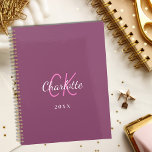 Pink purple plum monogram initials name 2025 planner<br><div class="desc">Plum,  dark pink background and white text. Personalise and add your monogram initials,  name and a year.</div>