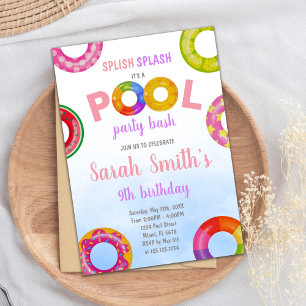 Pink Purple Pool Birthday Invitations