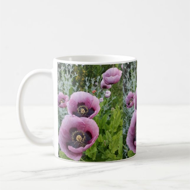 Pink Purple Poppies Mauve Purple Flower Coffee Mug (Left)
