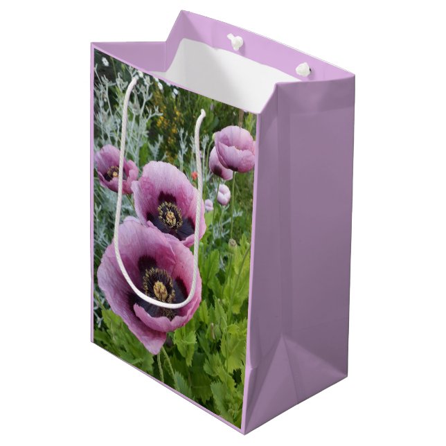 Pink Purple Poppies Mauve Purple Watercolor Medium Gift Bag (Front Angled)