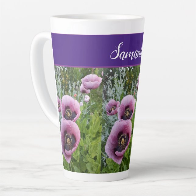 Pink Purple Poppy Flowers Poppies Floral flower Latte Mug (Left Angle)