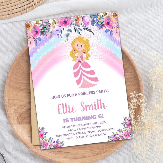 Pink Purple Princess Birthday Invitations (Pink Purple Princess Birthday Invitations)