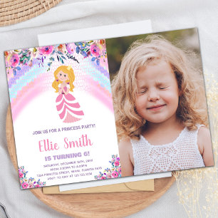 Pink Purple Princess Birthday Invitations w Photo