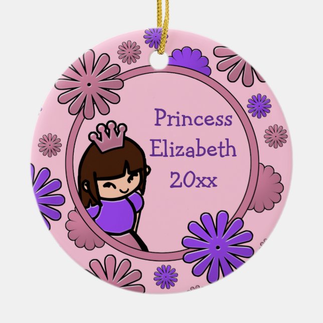 Pink & Purple Princess Personalised Ornament Dated (Front)