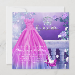 Pink Purple Princess Quinceanera Invitation