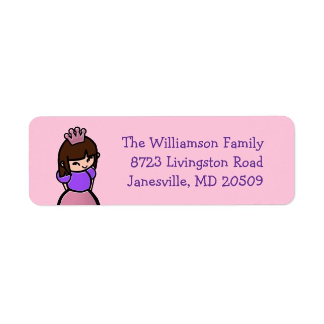 Pink & Purple Princess Return Address Labels (Front)