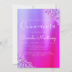 Pink Purple Quinceanera Glitter Party Invitation
