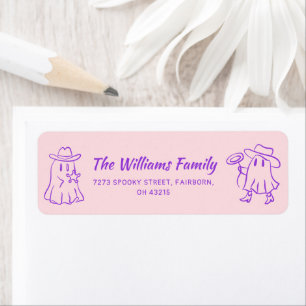 Pink & Purple Quirky Hand Drawn Ghost Halloween Return Address Label