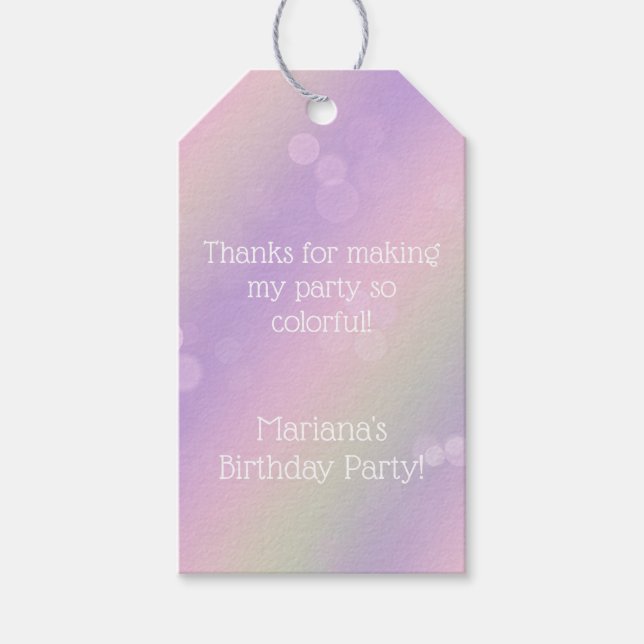 Pink Purple Rainbow Girls Birthday Favour Tag (Front)