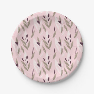 Pink purple red retro flower pattern paper plate