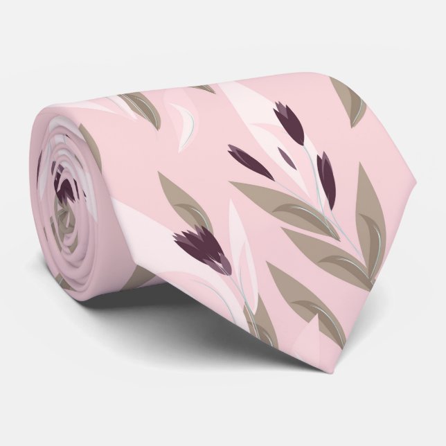 Pink purple red retro flower pattern tie (Rolled)