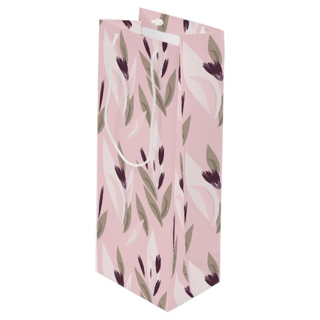 Pink purple red retro flower pattern wine gift bag (Front Angled)