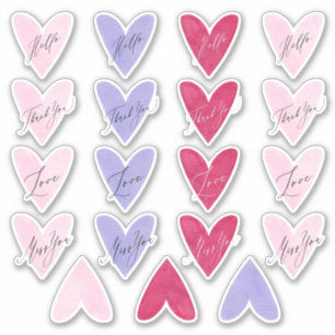 Pink Purple + Red Watercolor Heart Envelope Seals