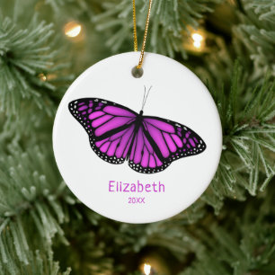 pink purple resting butterfly personalised ceramic ornament