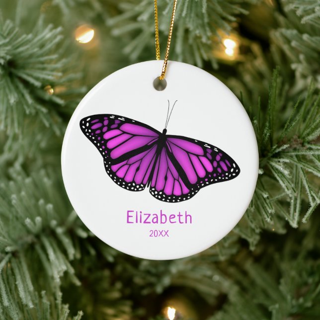 pink purple resting butterfly personalised ceramic ornament (Tree)