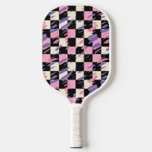 Pink & Purple Retro Checkered Pickleball Paddle