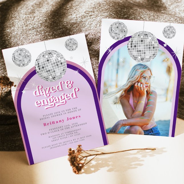 Pink & Purple Retro Disco Groove Bridal Shower Invitation (Creator Uploaded)