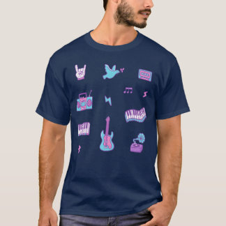 Pink Purple Retro Music Icons Doodle Pattern funny T-Shirt