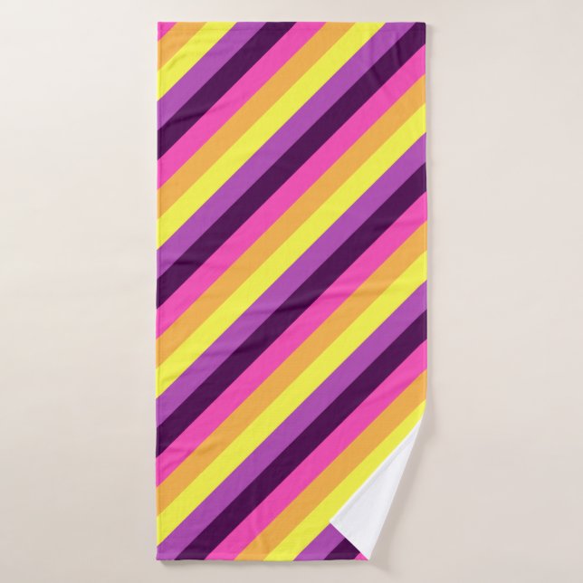 Pink Purple Retro Stripes Bath Towel (Bath Towel)