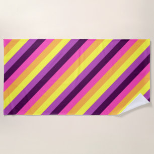 Pink Purple Retro Stripes Beach Towel
