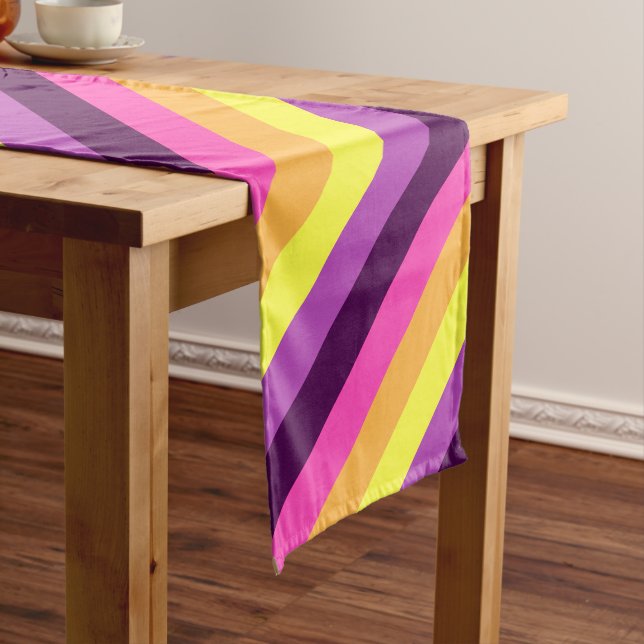 Pink Purple Retro Stripes Medium Table Runner (In Situ)