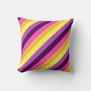 Pink Purple Retro Stripes Throw Pillow