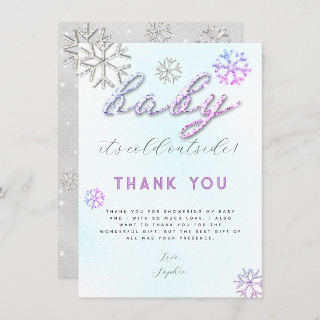 Pink Purple Rhinestones Baby Shower Thank You Invitation (Front/Back)