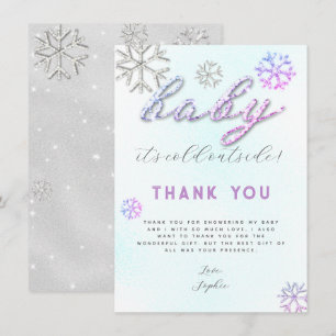 Pink Purple Rhinestones Baby Shower Thank You Invitation