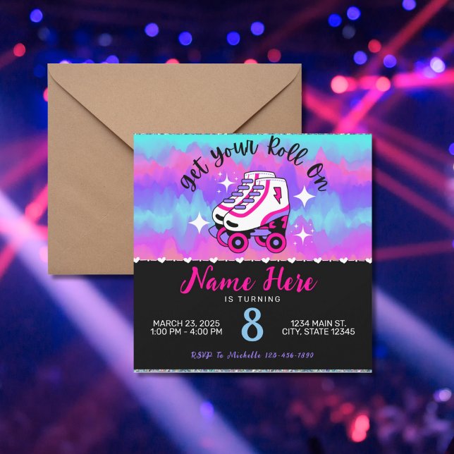 Pink Purple Roller Skate Birthday Invitation (Creator Uploaded)
