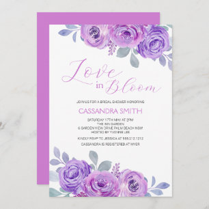 Pink Purple Rose Floral Bridal Shower Invitation