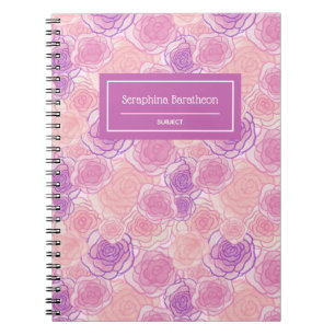 Pink Purple Rose Floral Personalised Custom Notebook