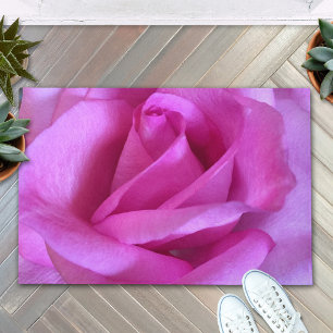 Pink purple rose flower close-up photo bold modern doormat