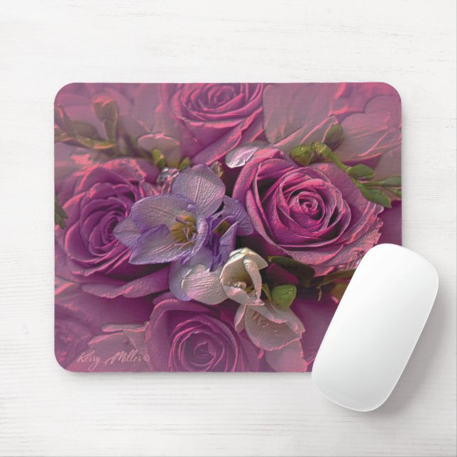 Pink & Purple Rose Mouse Pad (With Mouse)