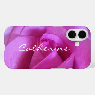 Pink Purple Rose Photo Monogram Name Script Modern iPhone 16 Case