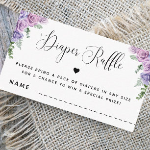 Pink Purple Roses Floral Baby Shower Diaper Raffle Enclosure Card