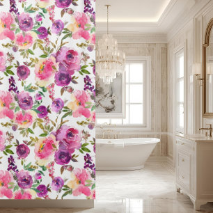 Pink Purple Roses Floral Girly Trendy Shower Curtain