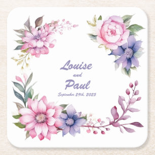 Pink & Purple Roses: Personalized Wedding Coasters
