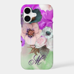 PINK PURPLE ROSES,WHITE ANEMONE FLOWERS MONOGRAM