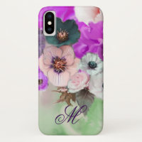 PINK PURPLE ROSES,WHITE ANEMONE FLOWERS MONOGRAM