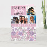 Pink Purple Sage Floral Watercolor Photo Birthday
