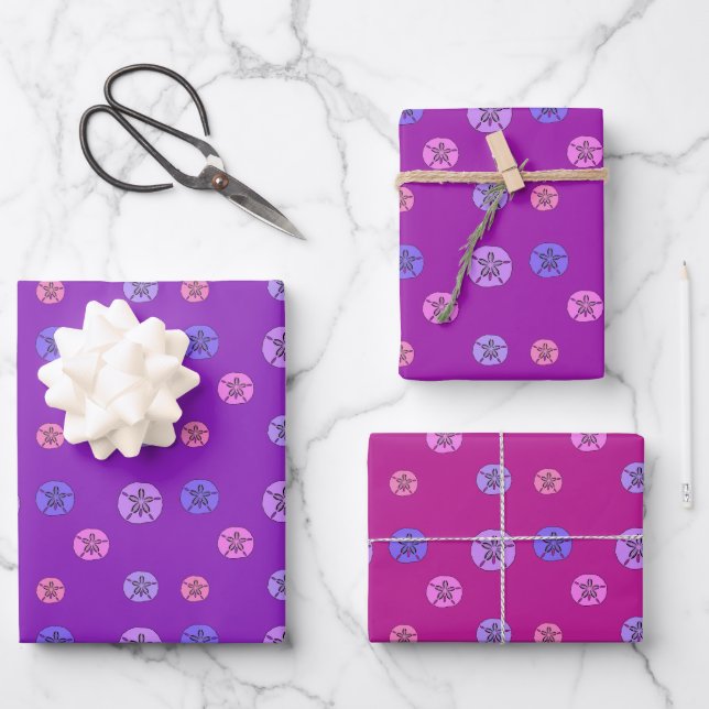 Pink Purple Sand Dollar Wrapping Paper Sheet (Front)