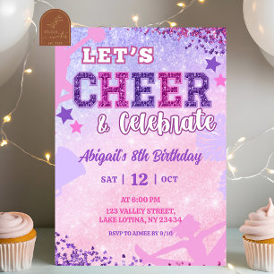 Pink Purple Sequin Cheerleader Girl Birthday Invitation